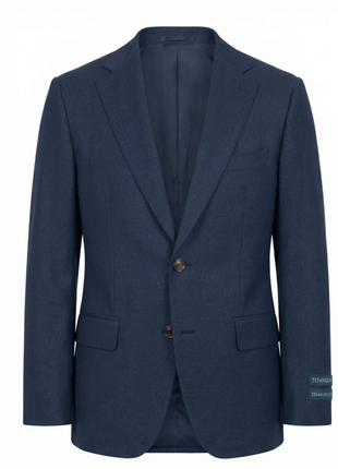 Tovaglia Mens Medium Blue Weave Classic Fit Notch Lapel Wool Silk Blend 2-Button Suit
