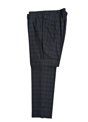 Hugo Boss Columbo Navy Blue and Black Windowpane Slim Fit Notch Lapels 2-Button Wool Silk Suit - 46R
