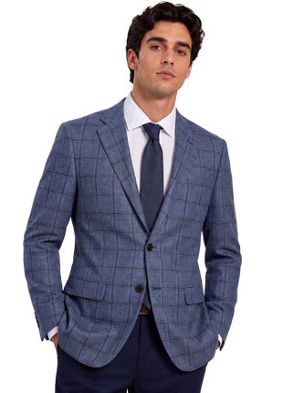 Luigi Baldo Slate Blue with Black Teal Windowpane Slim Fit Cashmere 2-Button Sport Coat 38R