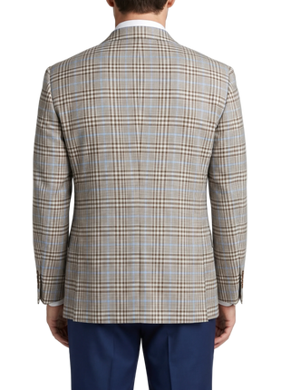Canuti Mocha & Blue Plaid Modern fit Peak Lapel Stretch 2-Button Sport Coat