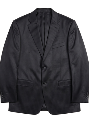 Canali Mens Black Sharkskin Pinstripe Notch Lapel Slim Fit 2 Button Wool Silk Suit - 48R