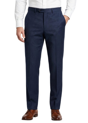Centrion Mens Navy Pinstripe Slim Fit Wool Dress Pants