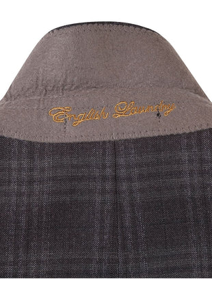 English Laundry Brown Tonal Plaid Slim Fit Peak Lapel 2-Button Wool Suit