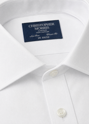 Christopher Morris Solid White Classic Fit Cotton Spread Collar Non-Iron French Cuff Dress Shirt