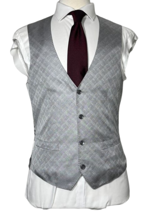 Corneliani Mens Black and Silver Mixed Pattern Fully-Canvassed Peak Lapel Classic Fit 3-Piece Wool Blend Suit - 40R