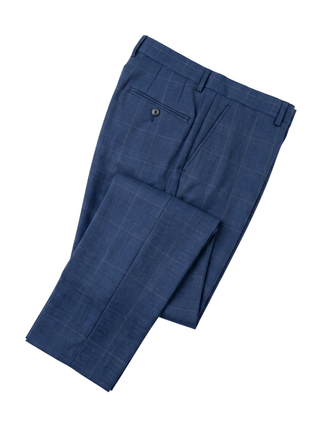 Sartoria Mazara Blue Plaid Windowpane Slim Fit Notch Lapel Wool 2-Button Suit