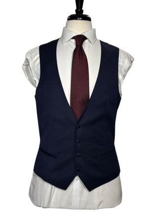 Corneliani Mens Solid Navy Fully-Canvassed Satin Peak Lapel Slim Fit 3-Piece Wool Tuxedo Suit - 40R - The Suit Depot