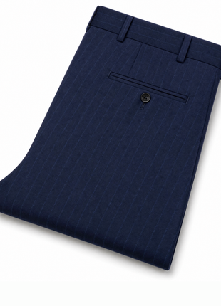 Mazara Mens Dark Navy Pinstriped Classic Fit Double Breasted Wool Suit
