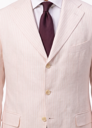 Sartoria Partenopea White & Powder Pink Vertical Stripe Linen Classic Fit 3-Button Sport Coat 46L