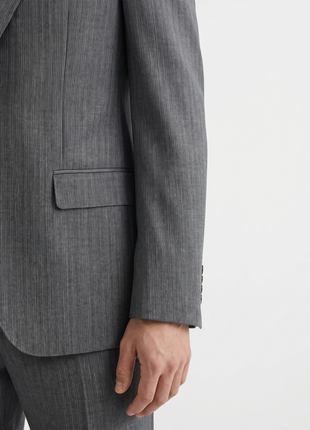 Hugo Boss Mens Gray Crosshatch Textured Notch Lapels Slim Fit 2-Button Wool Suit - 40R