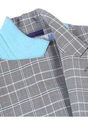 English Laundry Glen Plaid Grey Slim Fit Notch Lapel Two button Stretch Suit