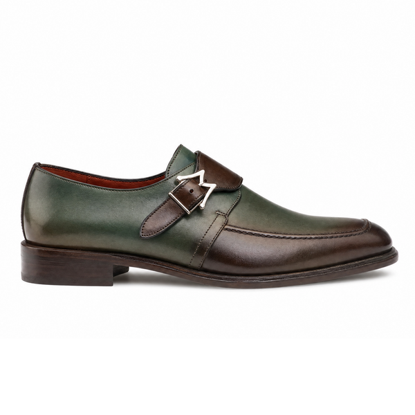 Mezlan Forest Green & Brown Two-Tone Leather Monk Strap Dress