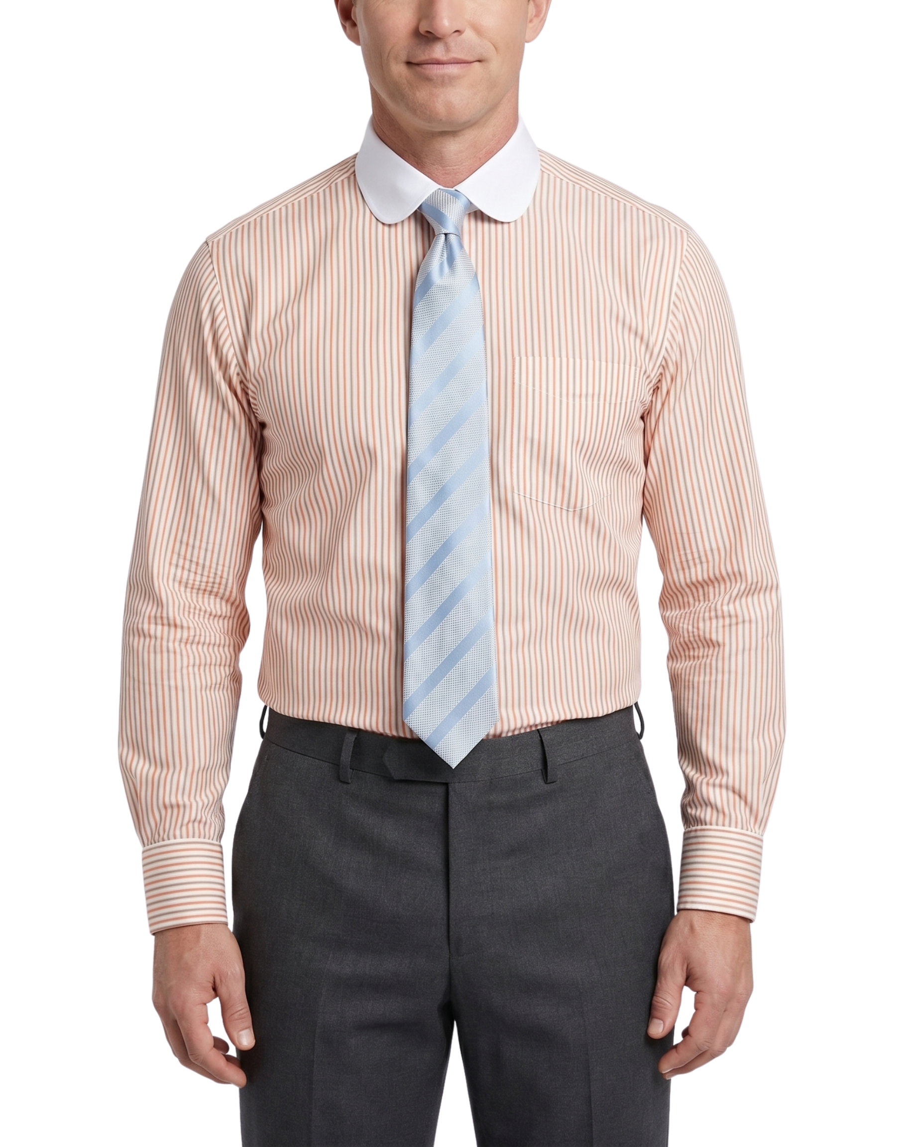 Steven Land Melon & Brown Striped Club Collar French Cuff Cotton Dress –  The Suit Depot