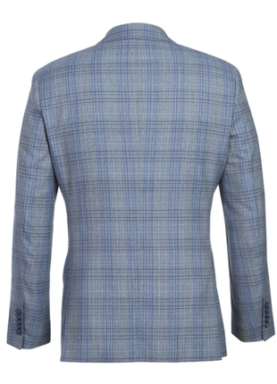 English Laundry Light Gray with Blue Check Slim Fit Notch Lapel Wool Blend 2 Button Suit