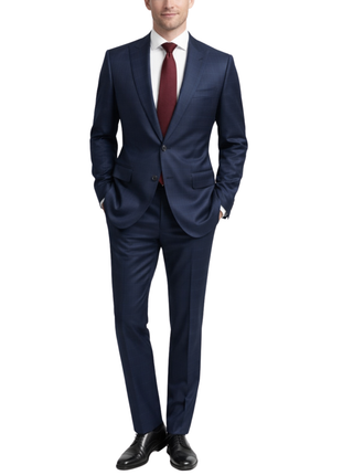 Centrion Men's Navy Windowpane Classic Fit Peak Lapels 2 Button Wool Suit