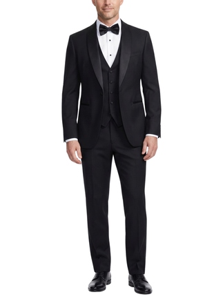 Armani Collezioni Solid Black Modern Fit Shawl Lapel 2-Button 3 piece Wool Tuxedo 34R