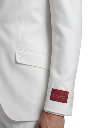 Mazara Mens Solid White Classic Fit Peak Lapels Wool 2-Button Suit