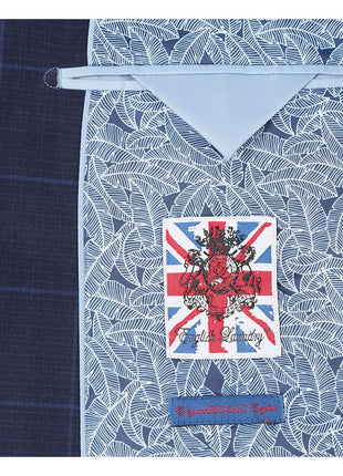 English Laundry Navy Windowpane Slim Fit Notch Lapel 2 Button Stretch Suit