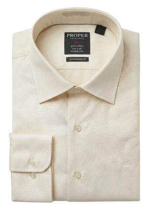 Proper Shirtings Diagonal Stripe Ecru Contemporary Fit Spread Collar Cotton Dress Shirt