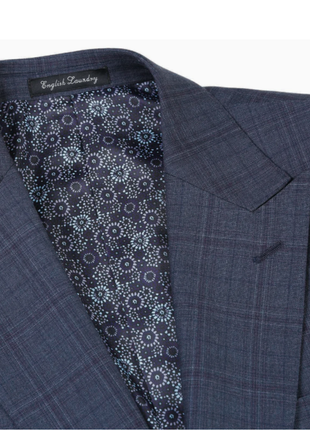 English Laundry Gray Tonal Plaid Slim Fit Peak Lapel Wool Blend 2 Button Suit