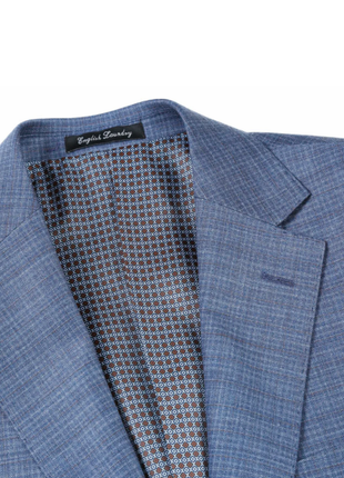 English Laundry Blue Check Slim Fit Notch Lapel Wool Blend Stretch 2 Button Suit