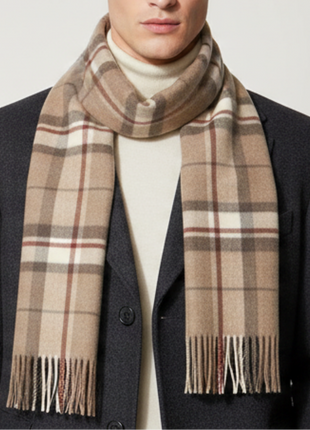 Tovaglia Mens Plaid Cashmere Fringe Scarf