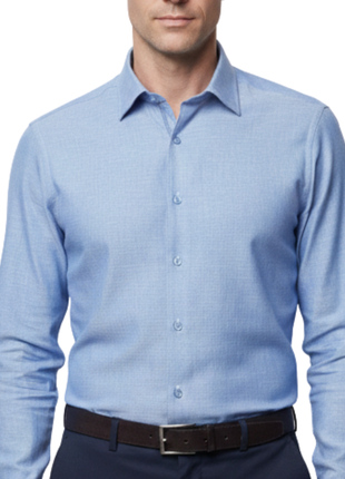 Proper Mens Blue Contemporary Fit Spread Collar 100% Linen Dress Shirt - The Suit Depot