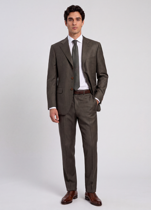 Sartoria Partenopea Mens Olive Textured Notch Lapel Classic Fit 3-button Wool Suit - 40R