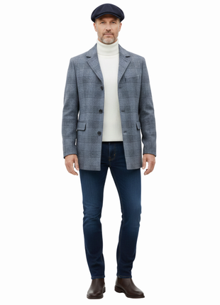 Canuti By Steven Land Mens Blue Plaid 100% Wool 4 Button Overcoat