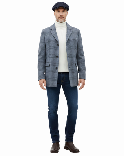 Canuti By Steven Land Mens Blue Plaid 100% Wool 4 Button Overcoat