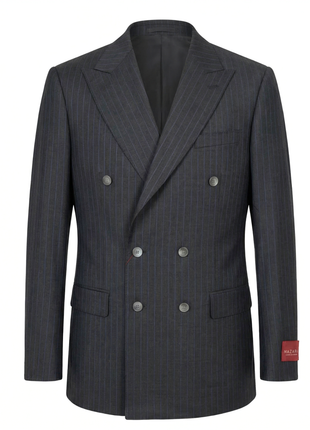 Mazara Mens Dark Gray with Navy Pinstripe Classic Fit Double Breasted Wool Suit