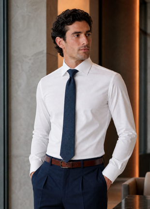 Christopher Morris Solid White Slim Fit Cotton Spread Collar Non-Iron French Cuff Dress Shirt