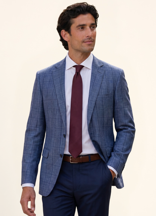 Lauren Ralph Lauren Steel Blue Windowpane Crosshatch Classic Fit 2-Button Stretch Wool Silk Sport Coat 42L