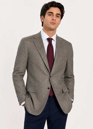 Canali Light Brown Herringbone Classic Fit Wool Notch Lapel 2-Button Sport Coat 50R