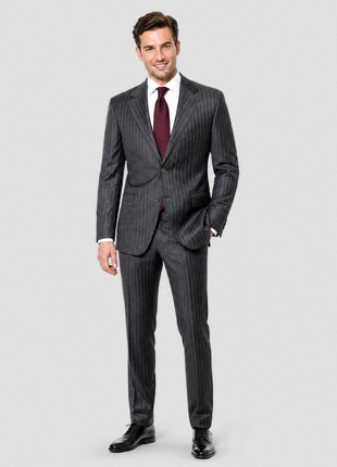 Sartoria Partenopea Mens Charcoal Chalk Stripe Notch Lapel Classic Fit 3-button Wool Suit - 44R