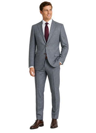 Gucci Heather Gray with White Windowpane Wool Silk Blend Classic Fit 2-Button Suit 46R