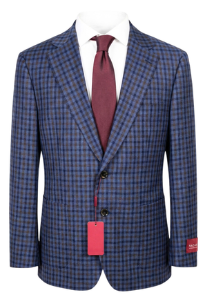 Mazara Mens Blue and Brown Checked Classic Fit Patch Pockets Sportcoat