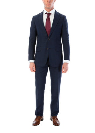 Tovaglia Mens Slim Fit Blue Plaid 100% Wool 2 Piece Suit