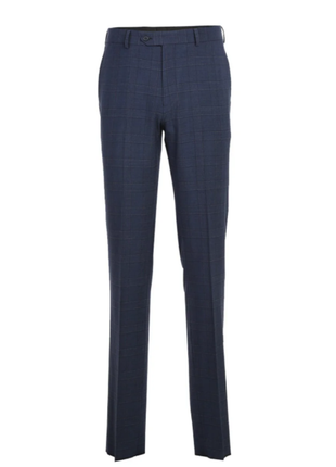 English Laundry Navy Windowpane Slim Fit Peak Lapel Wool Blend Stretch 2 Button Suit