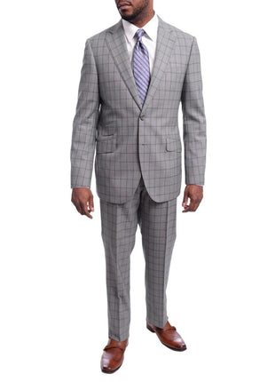Napoli Mens 42L Gray Windowpane Check Slim Fit 2 Piece Suit