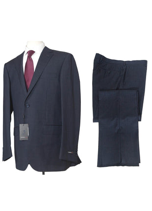Napoli Mens 42L Navy Blue Check 100% Wool Classic Fit 2 Piece Suit
