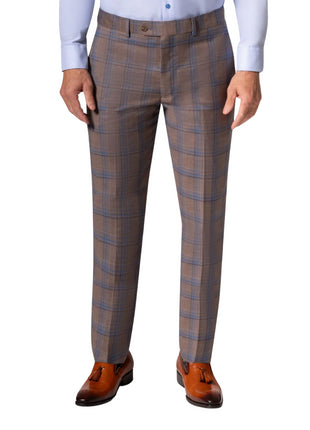 Beragamo Elegant Mens Brown Plaid Modern Fit 100% Wool 2 Piece Suit