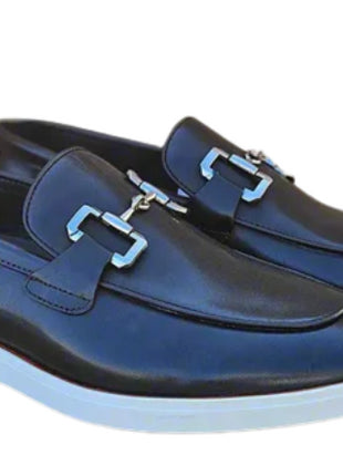 Men's Black Leather Horsebit Loafers with Sporty White Sole