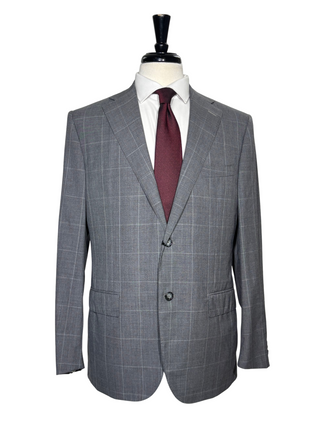 Corneliani Mens Gray Windowpane Fully-Canvassed Notch Lapels Classic Fit 2 Button Wool Suit - 40R