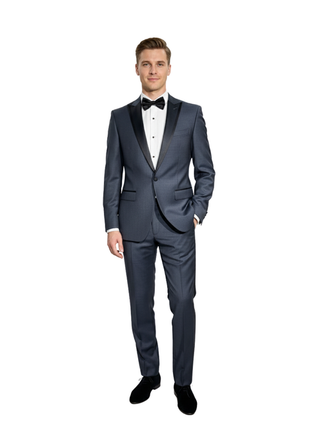 Corneliani CC Collection Blue Textured Peak Lapel Slim Fit 3-Piece Wool Mohair Tuxedo - 36R