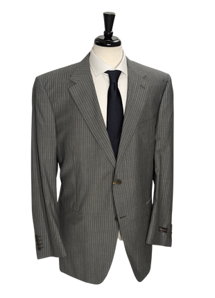 Canali Light Gray Pinstriped 100% Wool Suit 48L