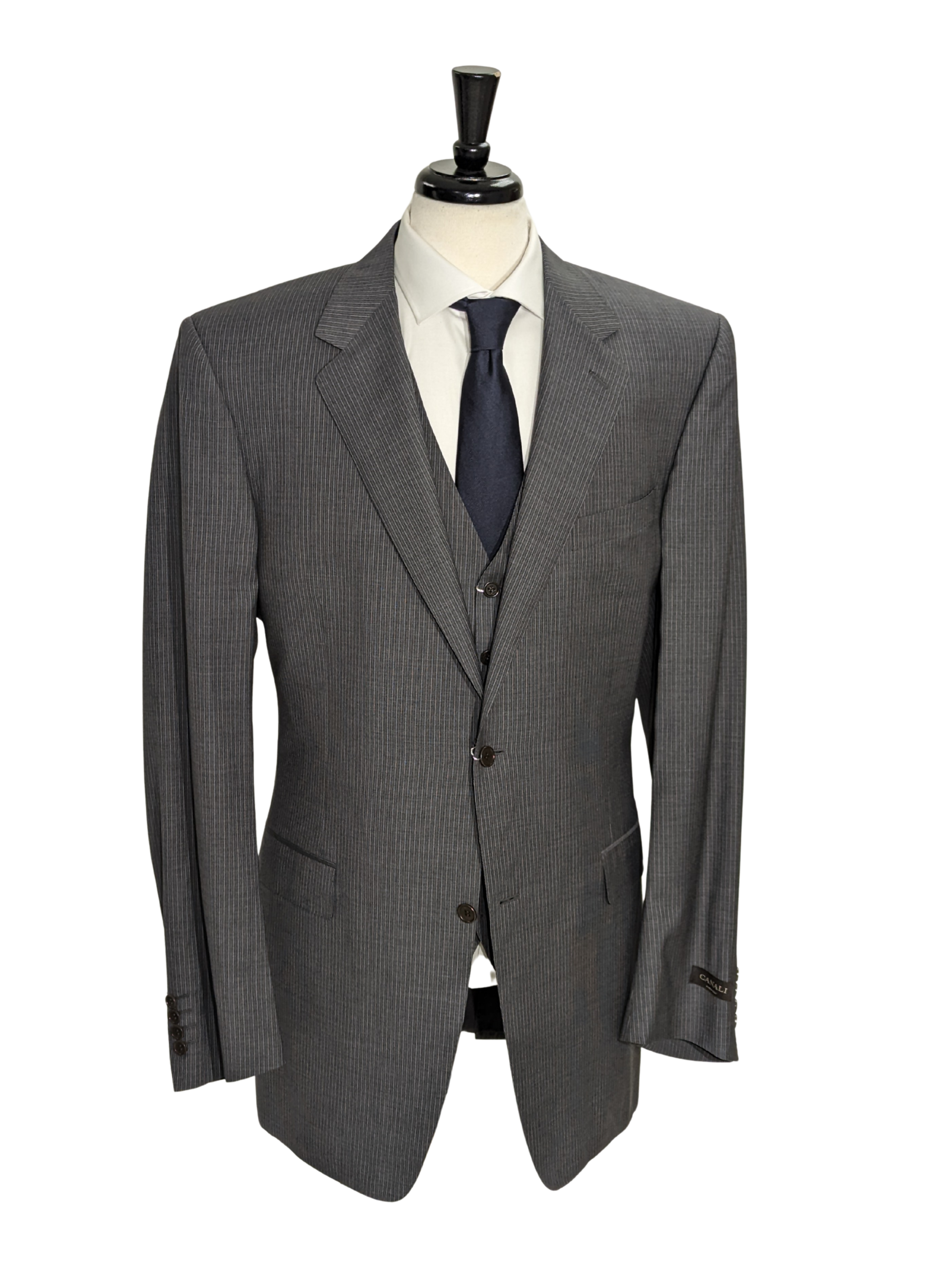 Canali Dark Gray 3-piece Pinstriped 100% Wool Suit 46XL – The Suit