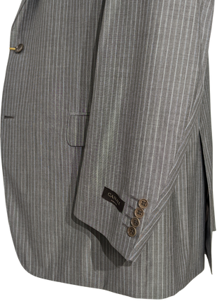 Canali Light Gray Pinstriped 100% Wool Suit 48L