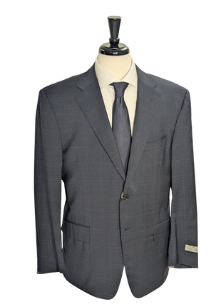 Canali Navy Plaid Wool Blend Suit 44S