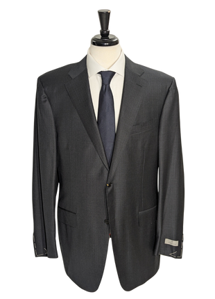 Canali Gray Micro Check 100% Wool Suit 44L